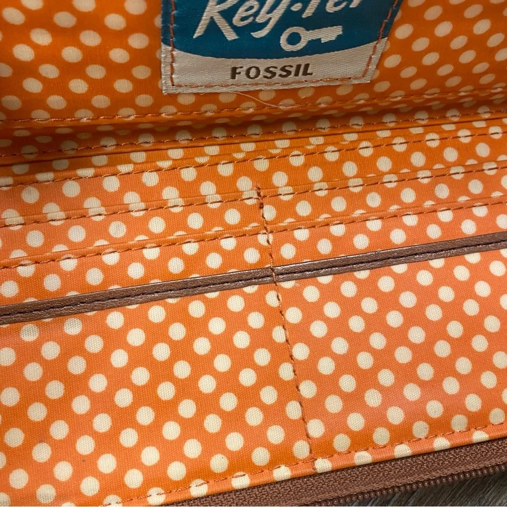 Fossil Colorful Feather Pattern Zip Around Wallet Card Check‎ Receipt Holder